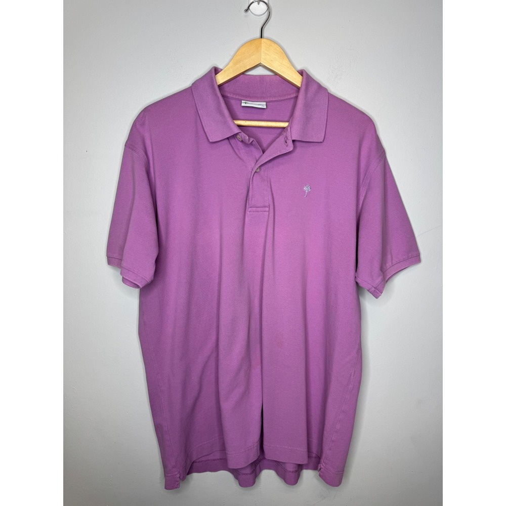 Ben Silver Charleston Mens XL Polo Shirt Purple Short Sleeve Pique Palm Tree